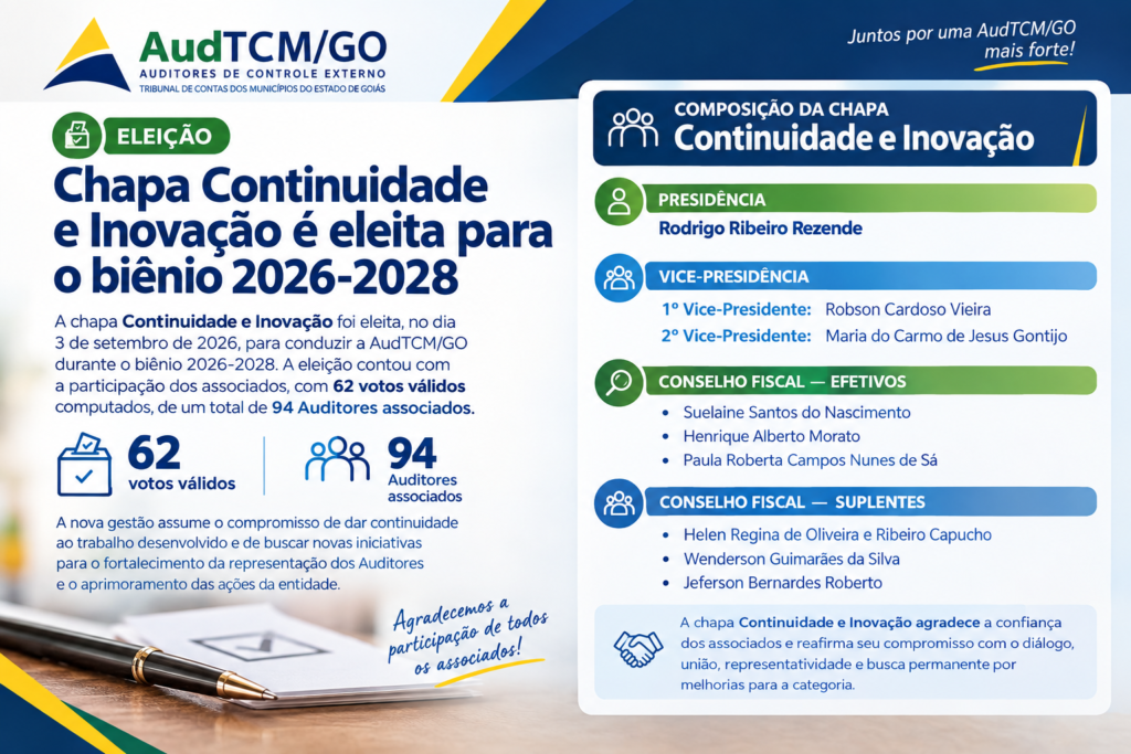 Eleição nova Diretoria AudTCMGO - Auditores de Controle Externo
